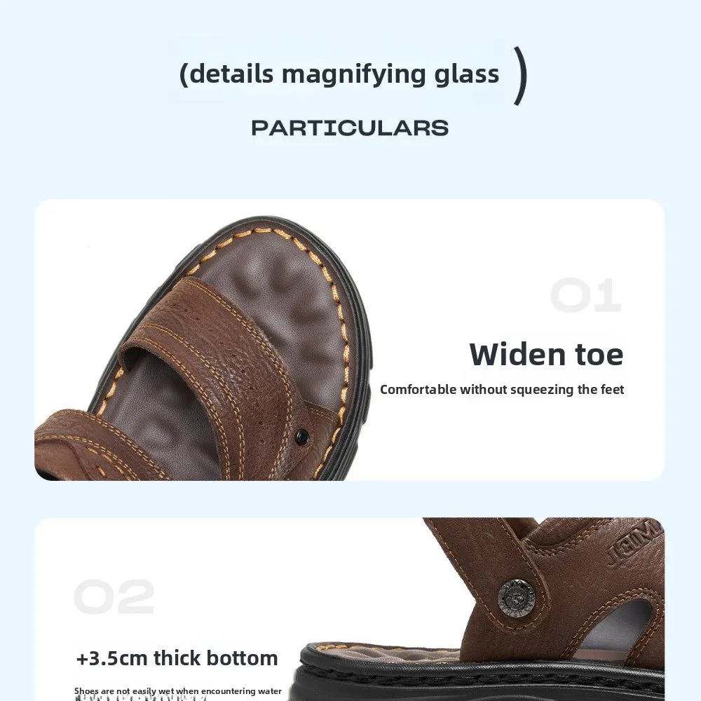 Men's Genuine Cow Leather Sandals – Casual Ankle-Wrap, Lightweight Summer Footwear