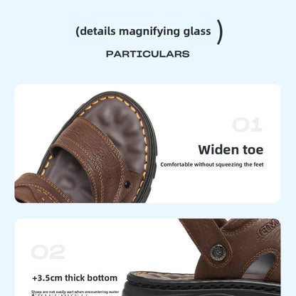 Men's Genuine Cow Leather Sandals – Casual Ankle-Wrap, Lightweight Summer Footwear