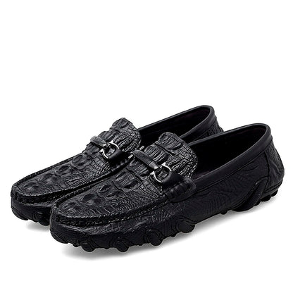 Luxury Genuine Leather Crocodile Style Loafers – Sheepskin Insole, Thick Bottom Driving Moccasins