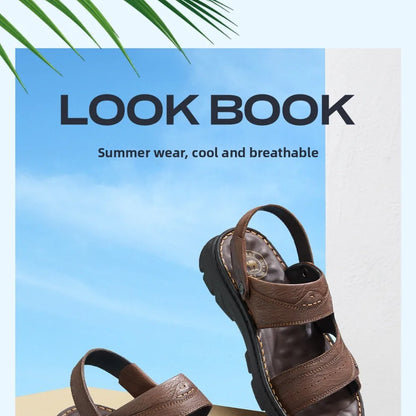 Golden Camel Men's Classic Genuine Leather Sandals – Ankle-Wrap, Lightweight, Casual Outdoor