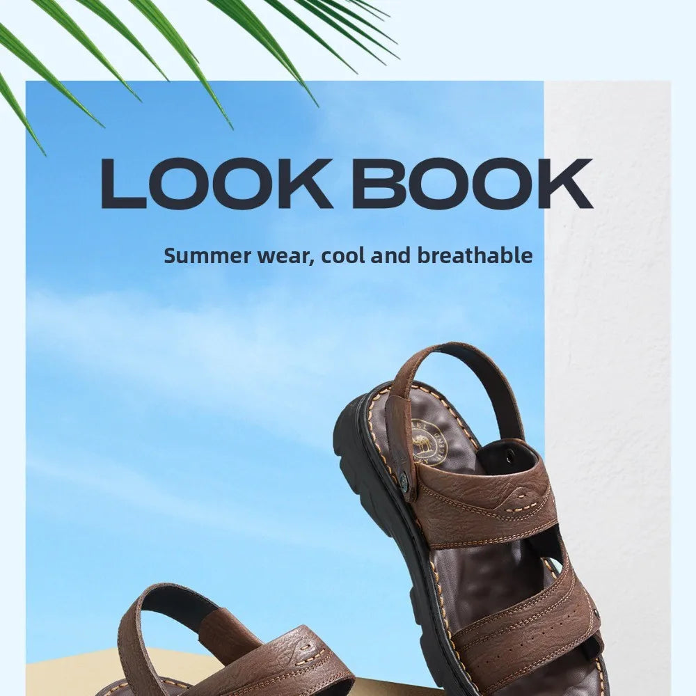 Men's Genuine Cow Leather Sandals – Casual Ankle-Wrap, Lightweight Summer Footwear