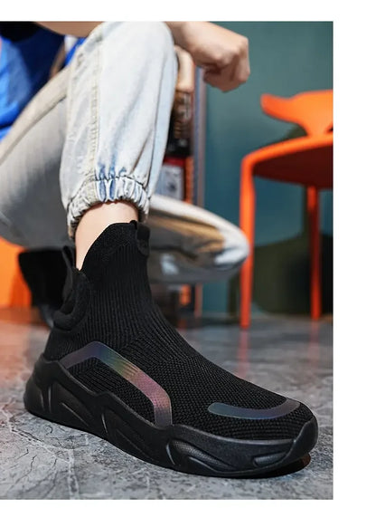 Men's Flyknit Slip-On Fashion Loafer Sneakers – Height Increasing, Anti-Odor, Casual Shoes