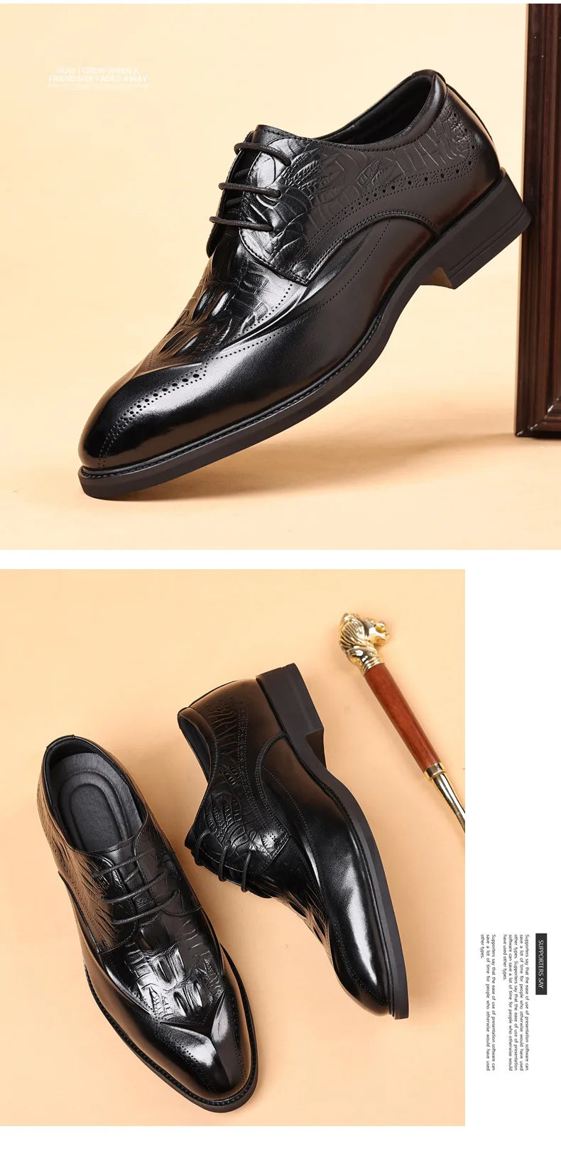 COW LEATHER Men Business Brocade Carving Leather Shoes Pointed Handmade Crocodile Pattern Fashion Business Dress Leather Shoes