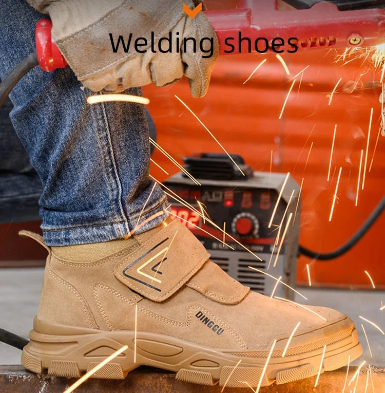Men's Steel Toe Safety Boots – Cow Suede Leather, Platform, Hook & Loop Work Ankle Boots