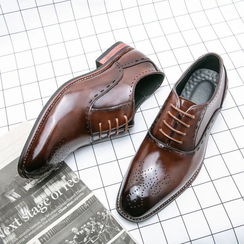 Men's Classic Italian Oxford Dress Shoes – Pointed Toe, Microfiber, Formal Business Shoes