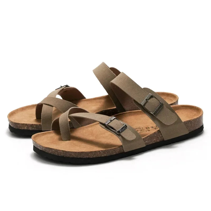 Men's Cork Style Beach Sandals – Metal Detail, EVA Sole, Fashion Summer Flip Flops