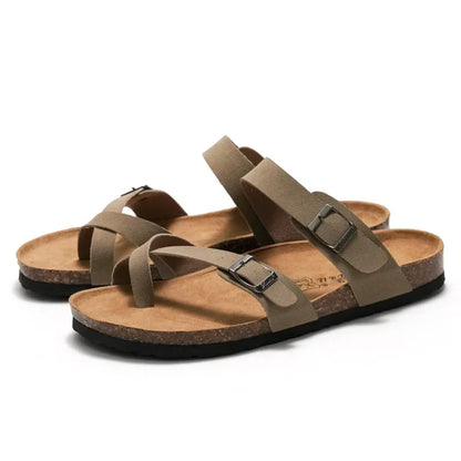 Men's Cork Style Beach Sandals – Metal Detail, EVA Sole, Fashion Summer Flip Flops