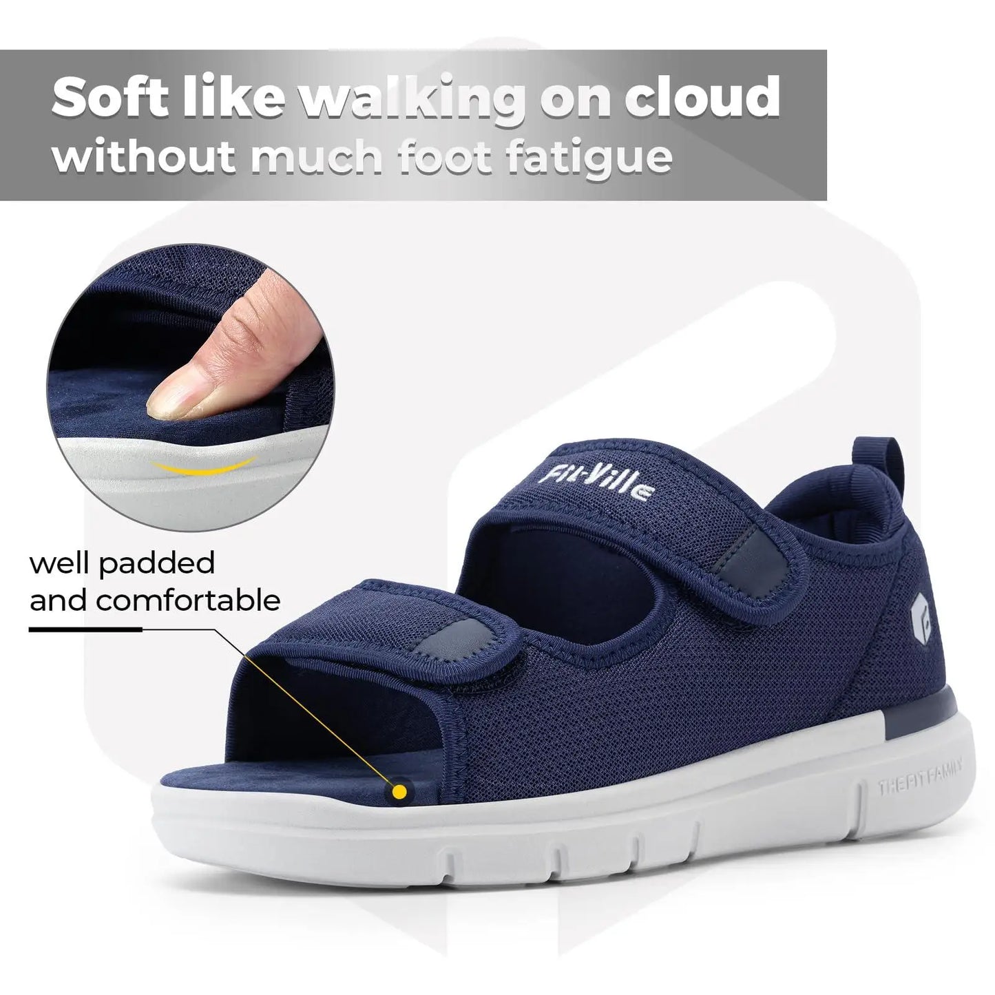 FitVille Men's Wide Diabetic Recovery Sandals – Arch Support, Breathable, Adjustable Beach Shoes