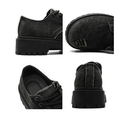 Men's Distressed Denim Derby Platform Boots – Chunky Grunge, Height Increasing, Streetwear Footwear