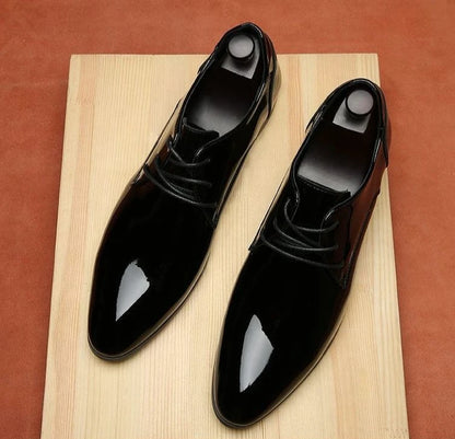 Men's Black Pointed Toe Dress Shoes – Elegant Waterproof Leather, Office & Business Formal