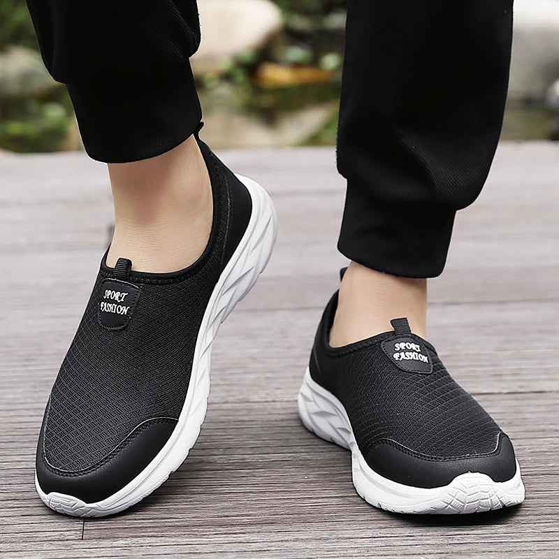 Men's Classic Breathable Mesh Slip-On Sneakers – Lightweight, Anti-Odor, Casual Running Shoes