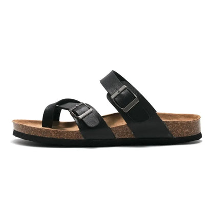 Men's Cork Style Beach Sandals – Metal Detail, EVA Sole, Fashion Summer Flip Flops