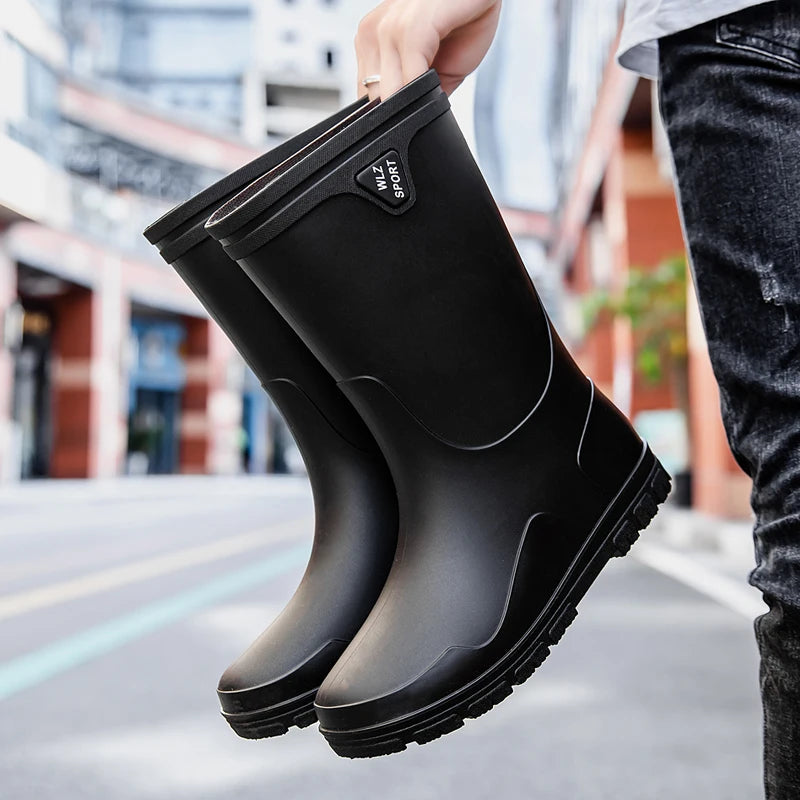 Men's German-Style Waterproof Rain Boots – High Tube, Snake-Bite Resistant, Thickened Rubber