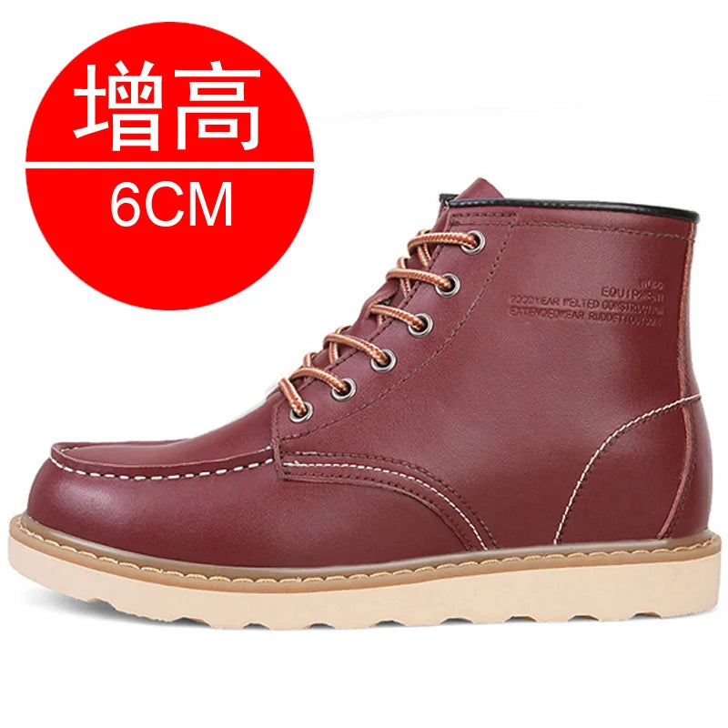Men's Elevator Hidden Heel Boots – Height Increasing 6CM 8CM 10CM, Microfiber Leather, Warm Lining