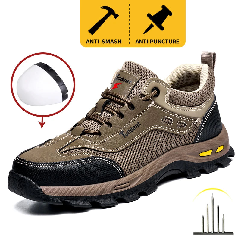 Men's Anti-Piercing Work Safety Boots – Puncture-Proof, Lace-Up, Protective Summer Shoes