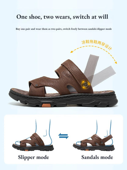 Golden Camel Men's Classic Genuine Leather Sandals – Ankle-Wrap, Lightweight, Casual Outdoor
