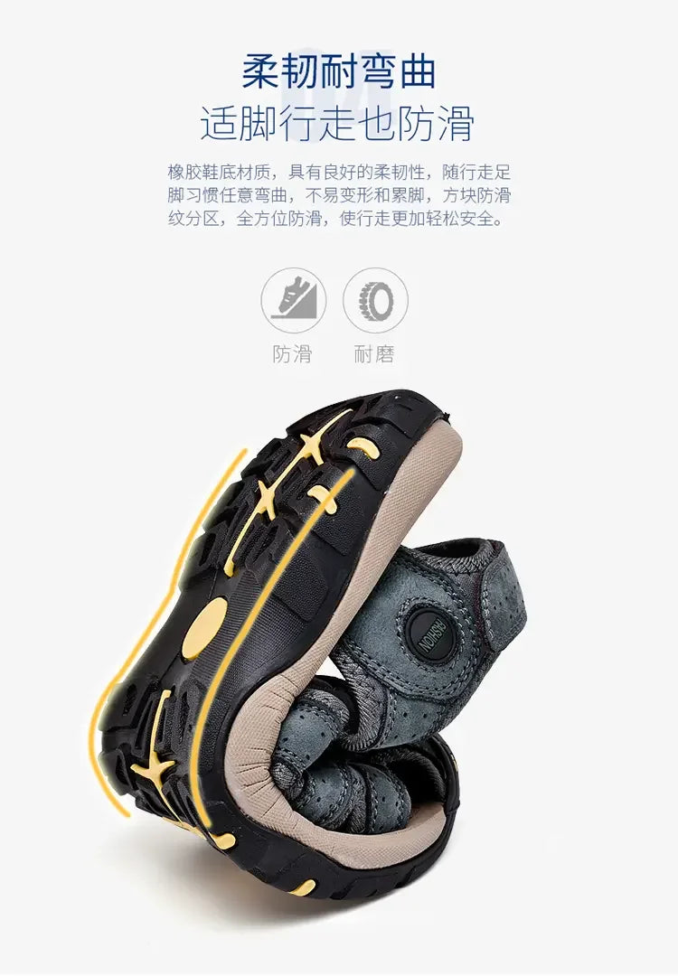 Men's Soft-Soled Leather Baotou Beach Sandals – Anti-Slip, Hollow Breathable, Casual Outdoor