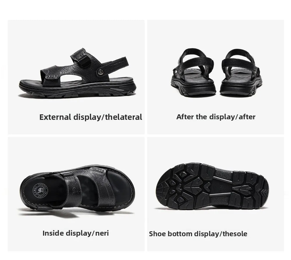 Men's Genuine Cow Leather Sandals – Casual Ankle-Wrap, Lightweight Summer Footwear