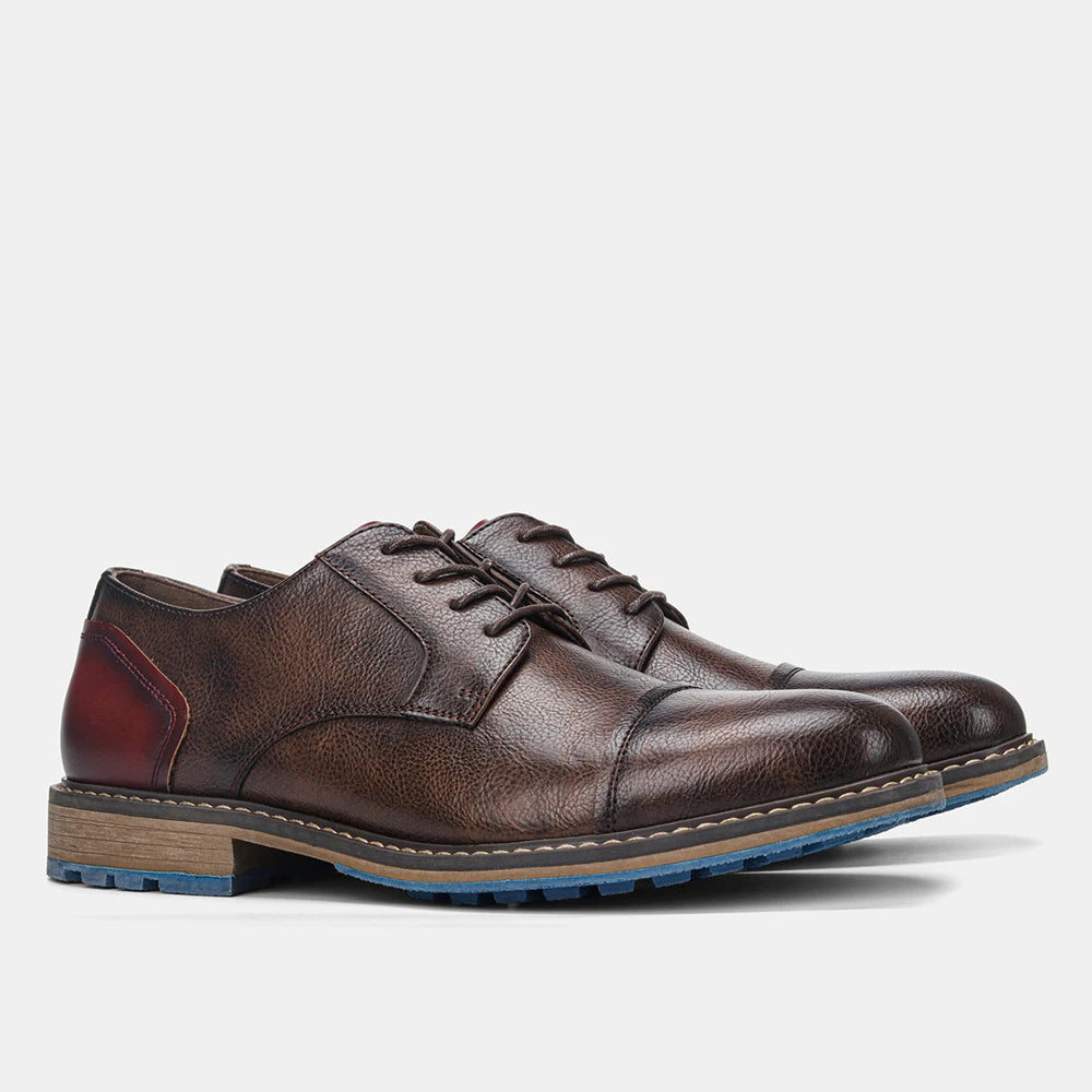 Men's Retro Cap Toe Oxford Derby Leather Shoes – Breathable, Height Increasing, Casual Fashion