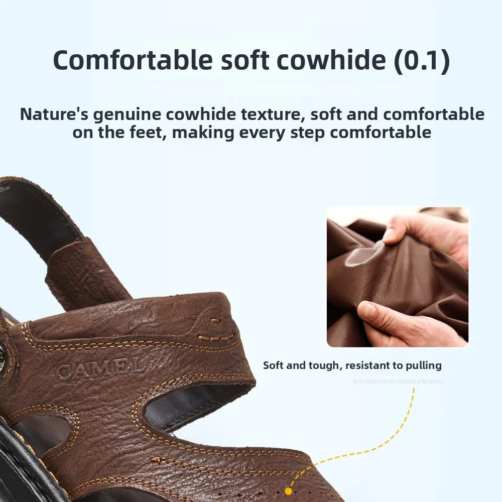 Golden Camel Men's Classic Genuine Leather Sandals – Ankle-Wrap, Lightweight, Casual Outdoor