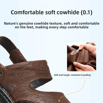 Golden Camel Men's Classic Genuine Leather Sandals – Ankle-Wrap, Lightweight, Casual Outdoor
