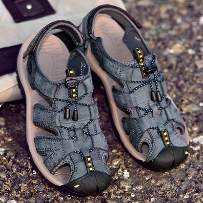 Men's Soft-Soled Leather Baotou Beach Sandals – Anti-Slip, Hollow Breathable, Casual Outdoor