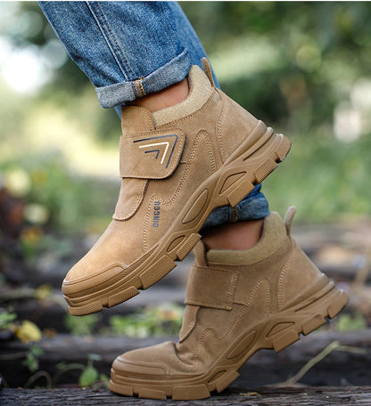 Men's Steel Toe Safety Boots – Cow Suede Leather, Platform, Hook & Loop Work Ankle Boots
