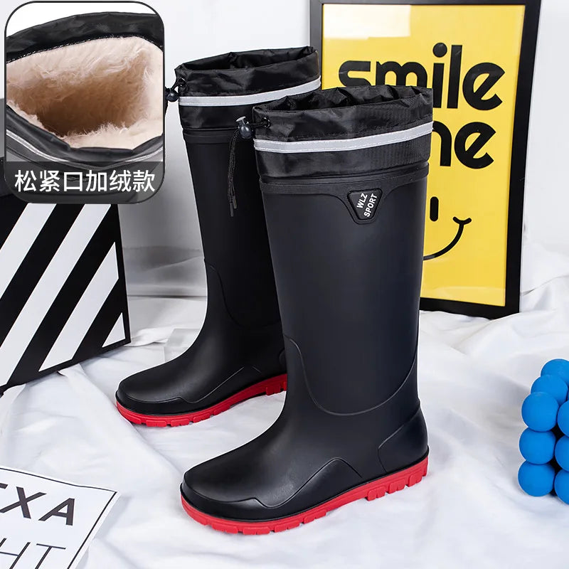 German Style Men's Rain Boots Long High Tube Waterproof Outdoor Camping Fishing Snake Bite Resistant Thickened Rubber Shoes