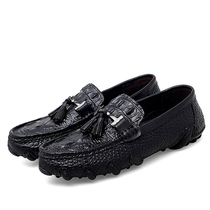 Luxury Genuine Leather Crocodile Style Loafers – Sheepskin Insole, Thick Bottom Driving Moccasins