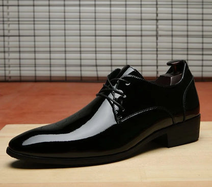 Men's Black Pointed Toe Dress Shoes – Elegant Waterproof Leather, Office & Business Formal
