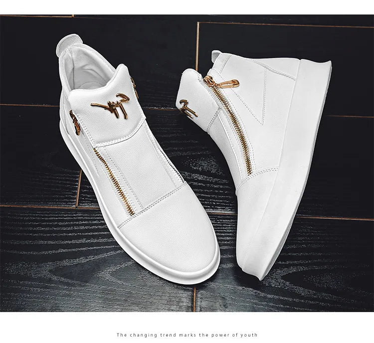 Men's High Top Zip Ankle Boots – Skateboard Style, Height Increasing, Korean Fashion Shoes