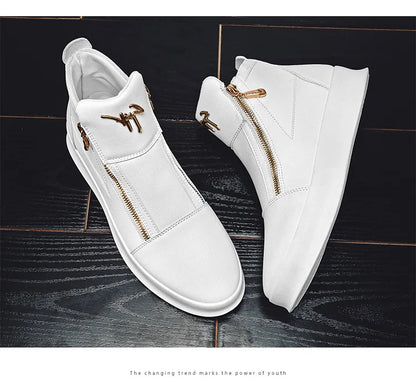 Men's High Top Zip Ankle Boots – Skateboard Style, Height Increasing, Korean Fashion Shoes
