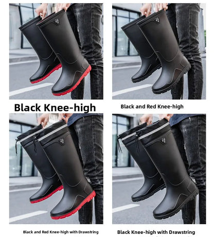German Style Men's Rain Boots Long High Tube Waterproof Outdoor Camping Fishing Snake Bite Resistant Thickened Rubber Shoes