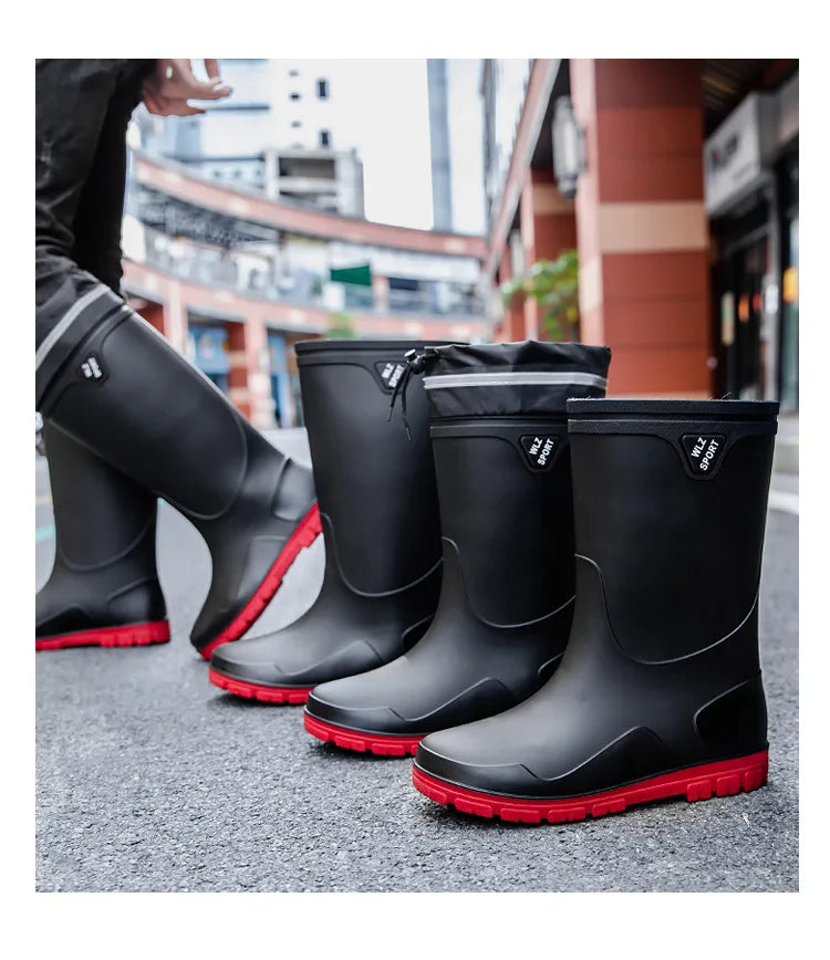German Style Men's Rain Boots Long High Tube Waterproof Outdoor Camping Fishing Snake Bite Resistant Thickened Rubber Shoes