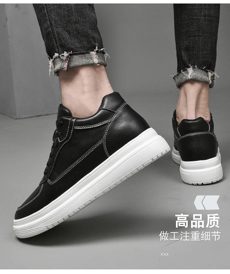 Men's Height Increasing Leather Platform Sneakers – 6/8/10cm Elevator Lace-Up Luxury Shoes