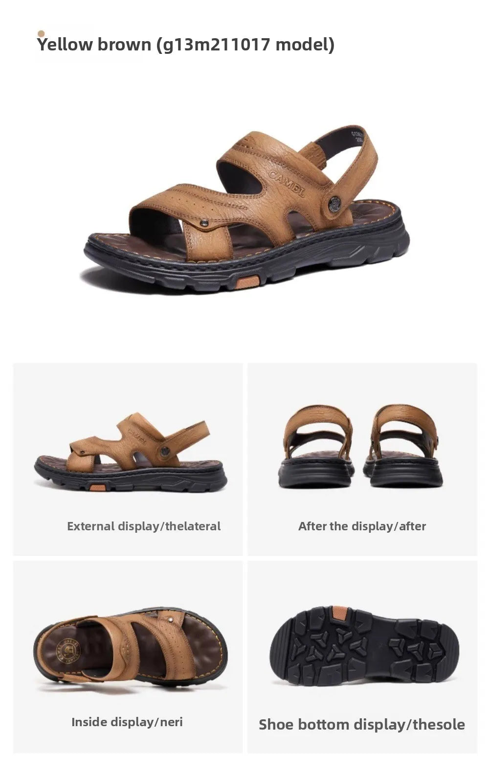 Golden Camel Men's Classic Genuine Leather Sandals – Ankle-Wrap, Lightweight, Casual Outdoor