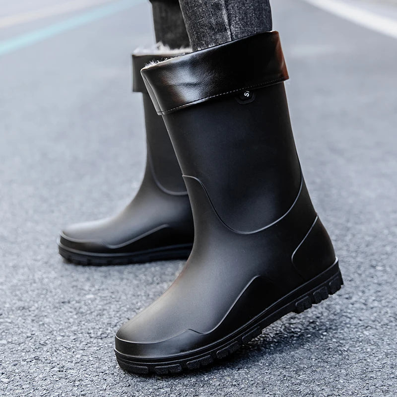 Men's German-Style Waterproof Rain Boots – High Tube, Snake-Bite Resistant, Thickened Rubber