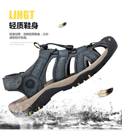 Men's Soft-Soled Leather Baotou Beach Sandals – Anti-Slip, Hollow Breathable, Casual Outdoor
