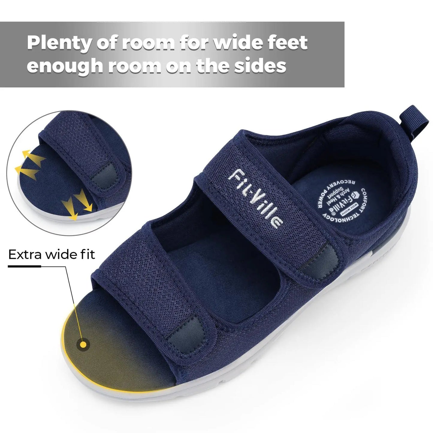 FitVille Men's Wide Diabetic Recovery Sandals – Arch Support, Breathable, Adjustable Beach Shoes