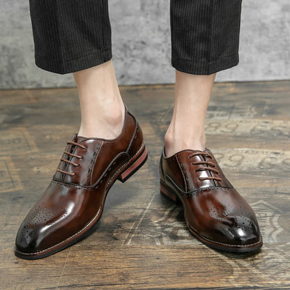 Men's Classic Italian Oxford Dress Shoes – Pointed Toe, Microfiber, Formal Business Shoes