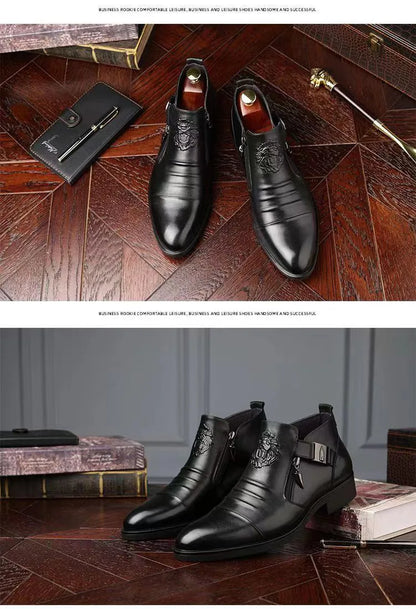 Men's Pointed Toe Chelsea Ankle Boots – British Style, Zip Closure, Business Casual Leather Shoes