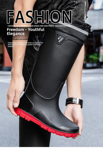 German Style Men's Rain Boots Long High Tube Waterproof Outdoor Camping Fishing Snake Bite Resistant Thickened Rubber Shoes