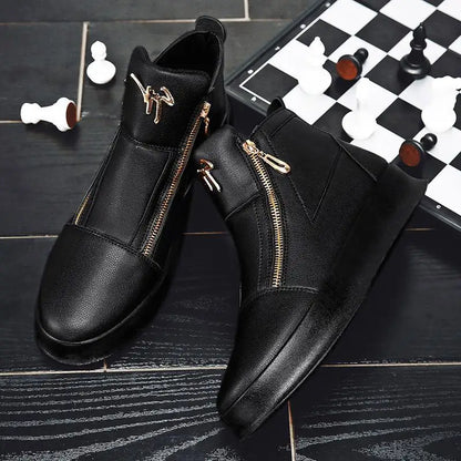 Men's High Top Zip Ankle Boots – Skateboard Style, Height Increasing, Korean Fashion Shoes