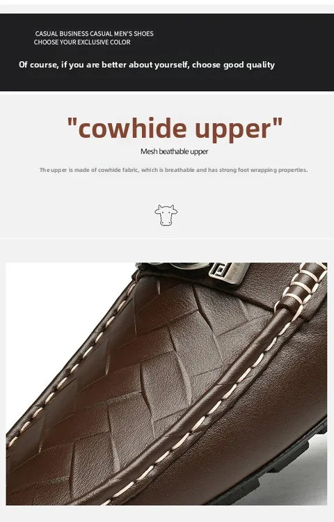 Men's Top-Grain Cowhide Business Casual Leather Loafers – Breathable, Sophisticated Summer Shoes