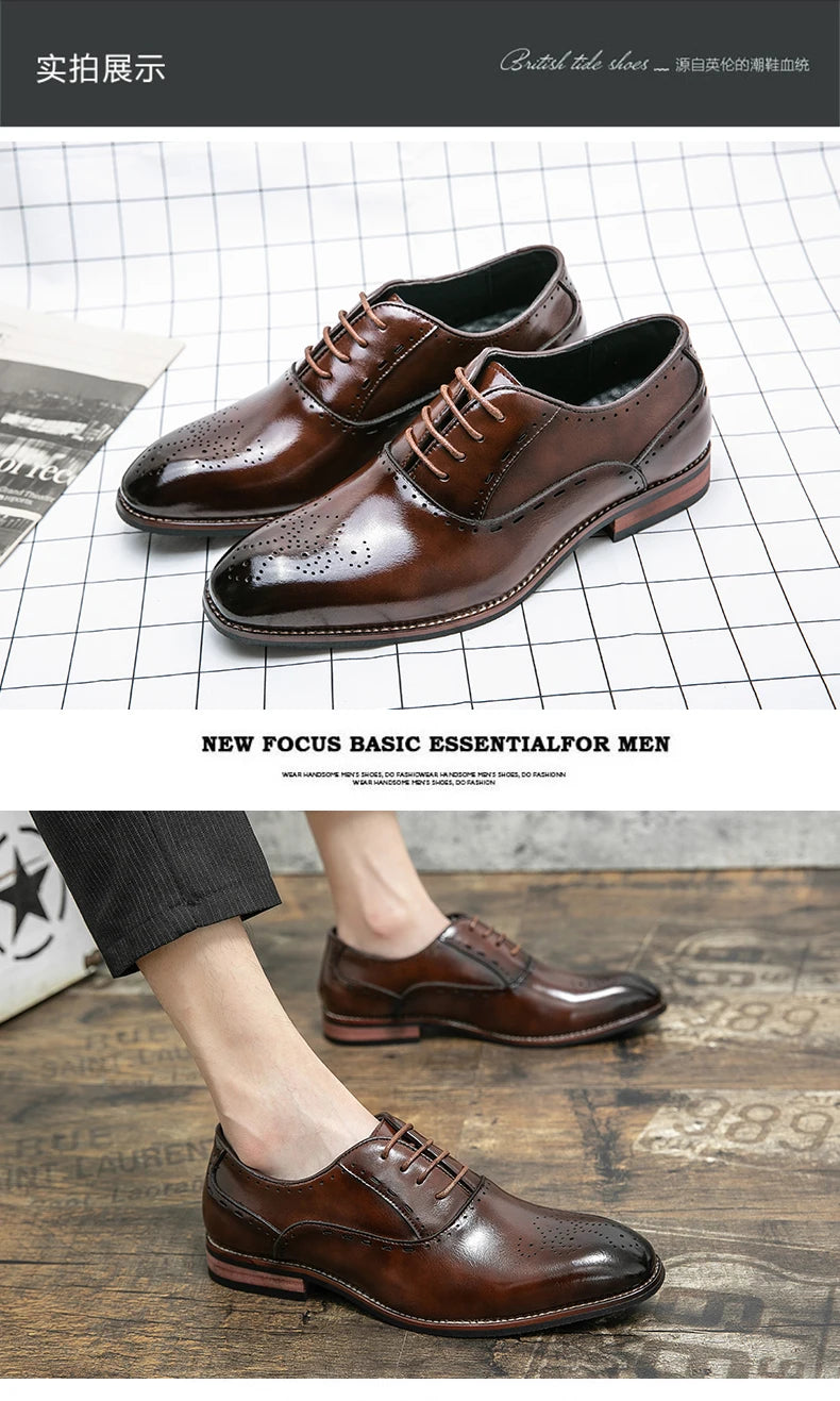 Men's Classic Italian Oxford Dress Shoes – Pointed Toe, Microfiber, Formal Business Shoes