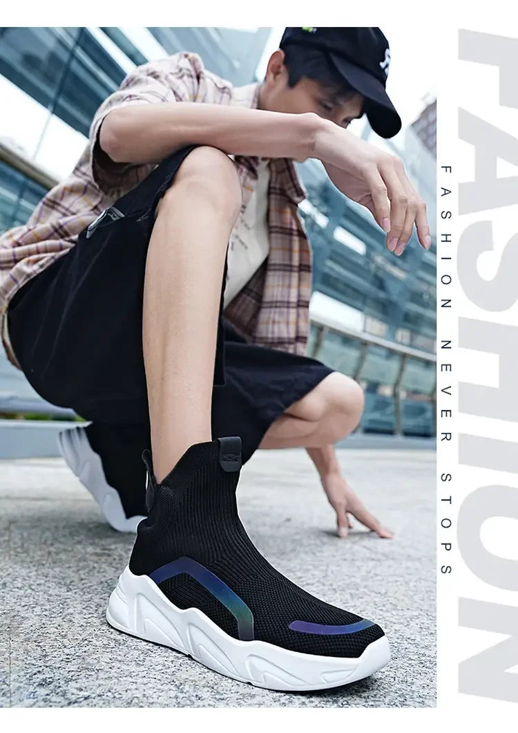 Men's Flyknit Slip-On Fashion Loafer Sneakers – Height Increasing, Anti-Odor, Casual Shoes