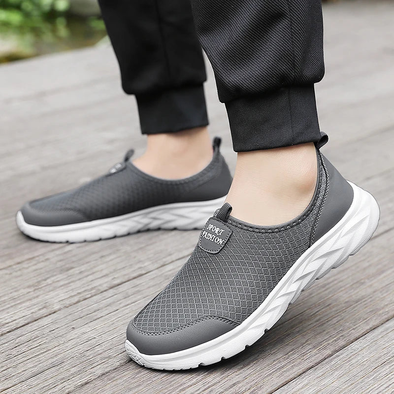 Men's Classic Breathable Mesh Slip-On Sneakers – Lightweight, Anti-Odor, Casual Running Shoes