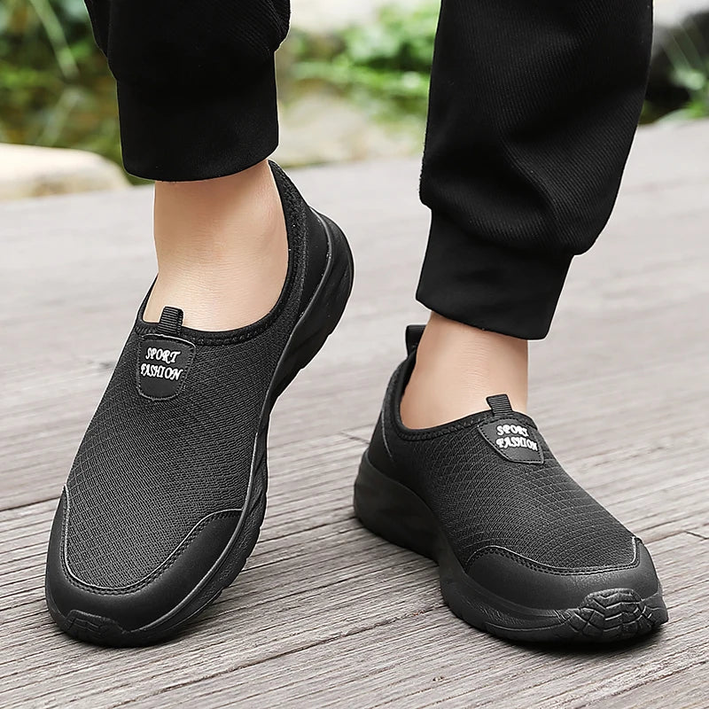 Men's Classic Breathable Mesh Slip-On Sneakers – Lightweight, Anti-Odor, Casual Running Shoes