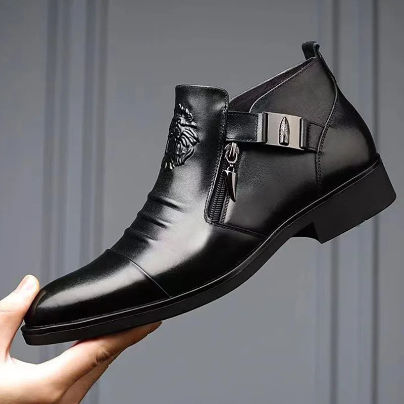 Men's Pointed Toe Chelsea Ankle Boots – British Style, Zip Closure, Business Casual Leather Shoes