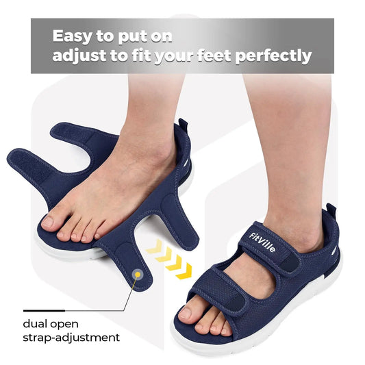 FitVille Men's Wide Diabetic Recovery Sandals – Arch Support, Breathable, Adjustable Beach Shoes
